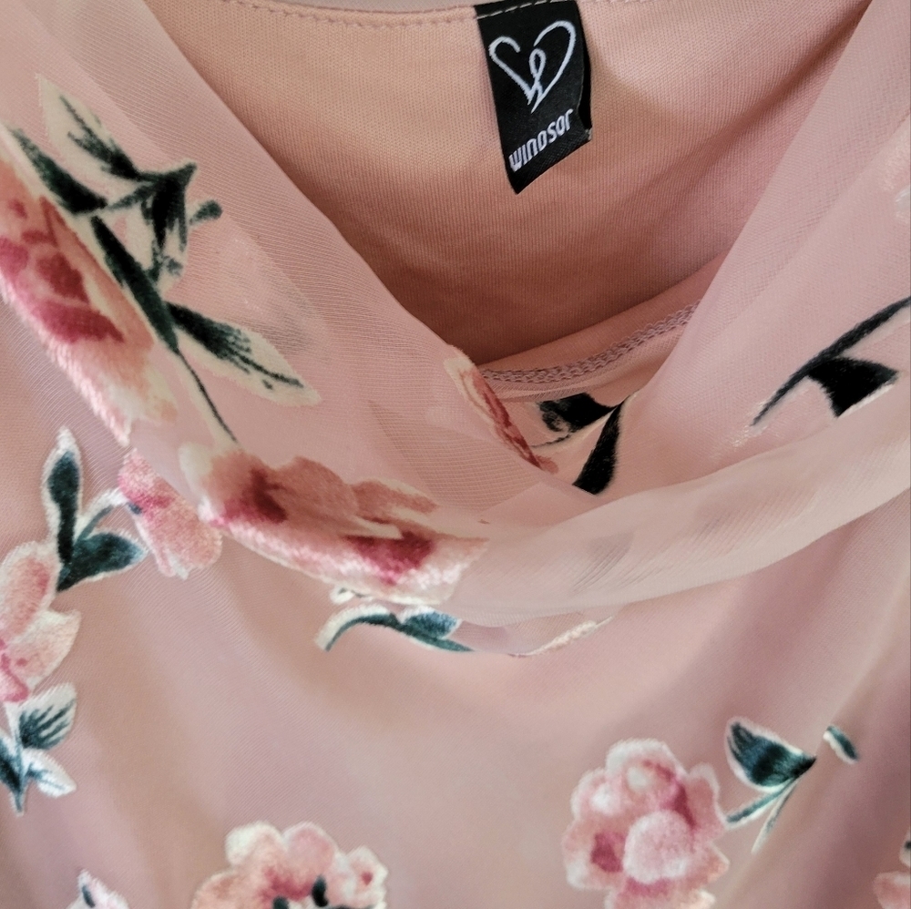 Floral Mesh Burnout Velvet Mini Dress - Picture 5 of 10
